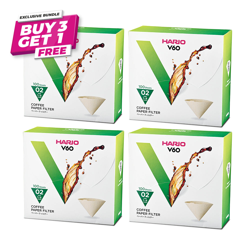 Buy 3 Get 1 FREE: Hario V60 Coffee Filter Papers Size 02 - Brown - (100 Pack Boxed)