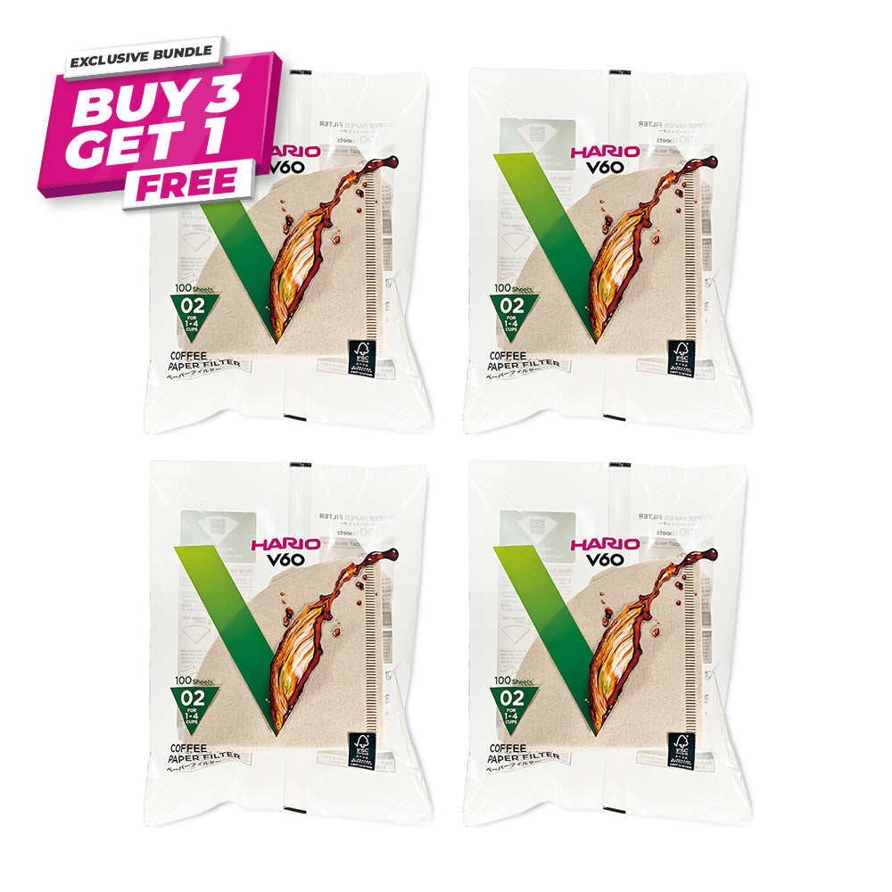 Buy 3 Get 1 FREE: Hario V60 Coffee Filter Papers Size 02 - Brown (100 Pack Bag)