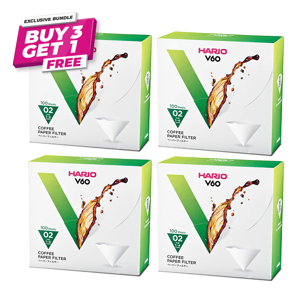 Buy 3 Get 1 FREE: Hario V60 Coffee Filter Papers Size 02 - White - (100 Pack Boxed)